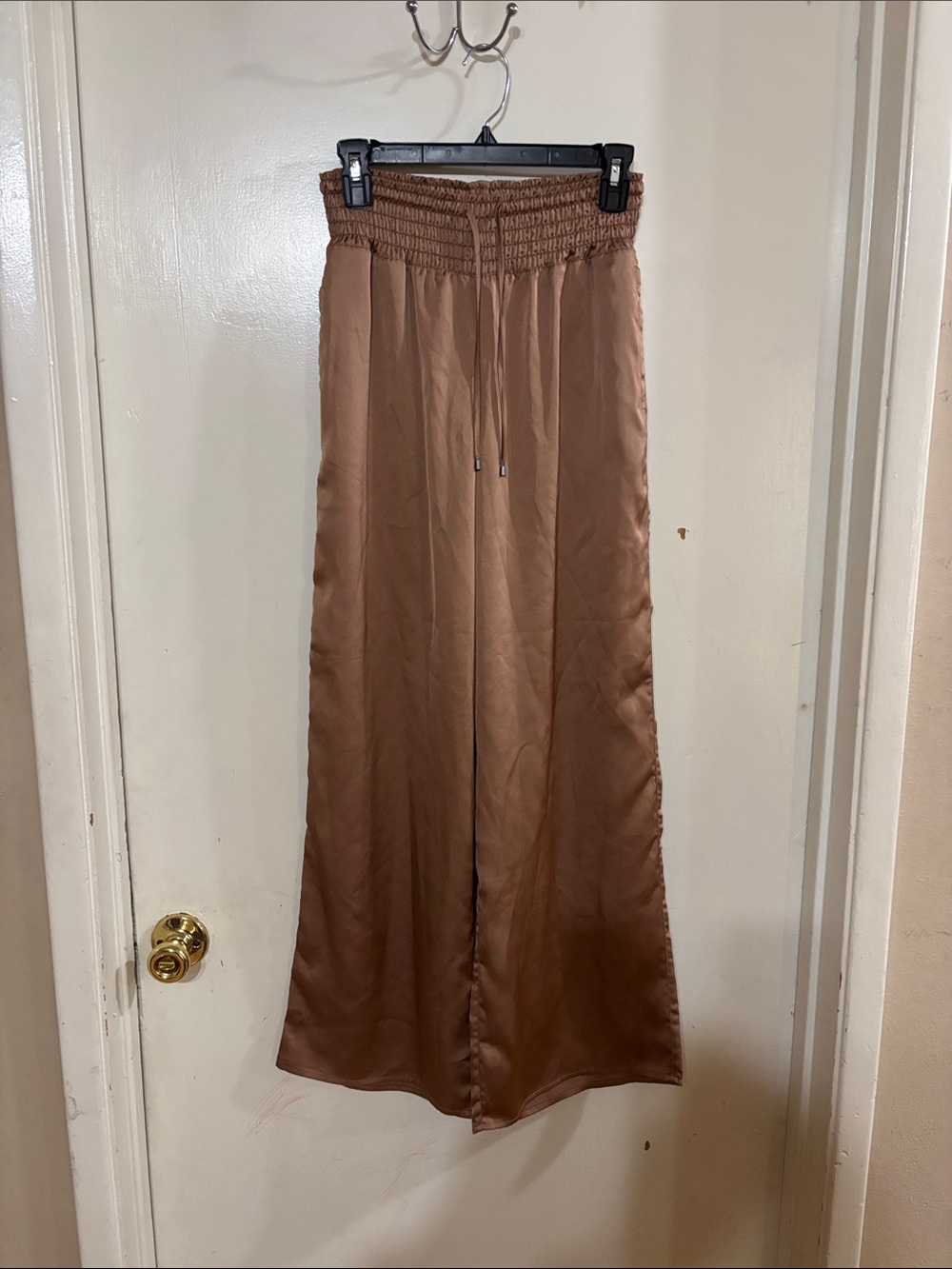 Brochu Walker Brown Satin Maxi pants with Smocked Waist